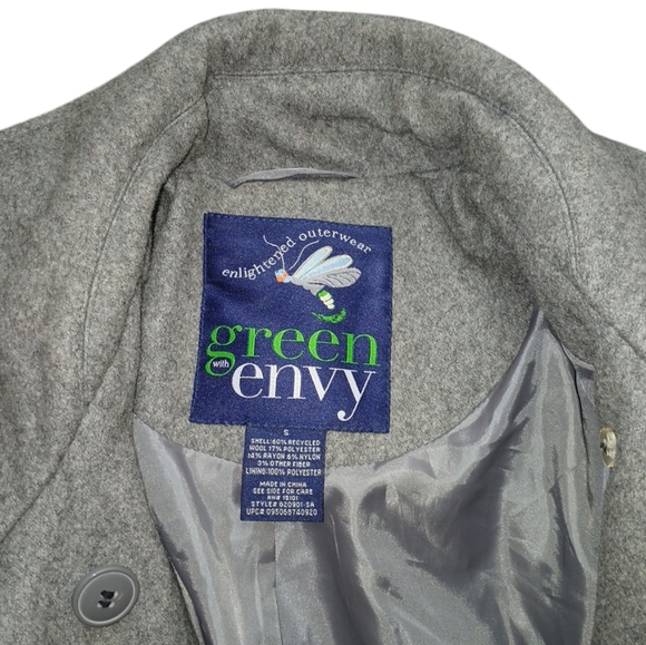 Green with Envy Gray Double Breasted Pea Coat Women's Belted Wool Jacket Small - Picture 9 of 11